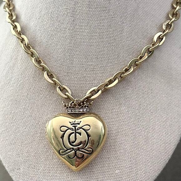 Y2K Juicy Couture Logo Heart Shaped Locket Gold Tone Necklace - Picture 2 of 4